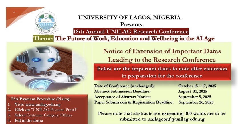 18th UNILAG Annual Research Conference: Extension of Abstract Submission