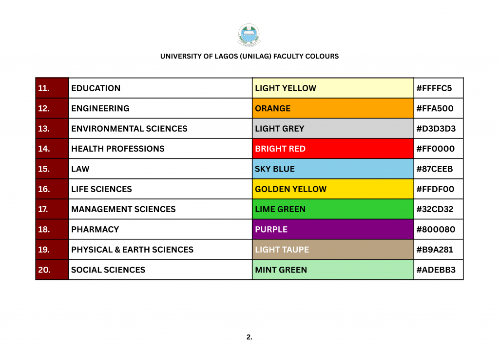 UNILAG Faculty Colours